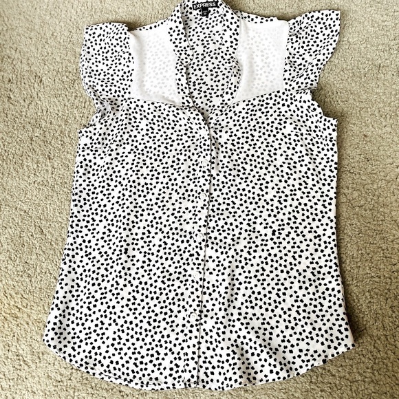 Express womens speckled v-neck full button up short sleeve blouse Size XS - Picture 2 of 5